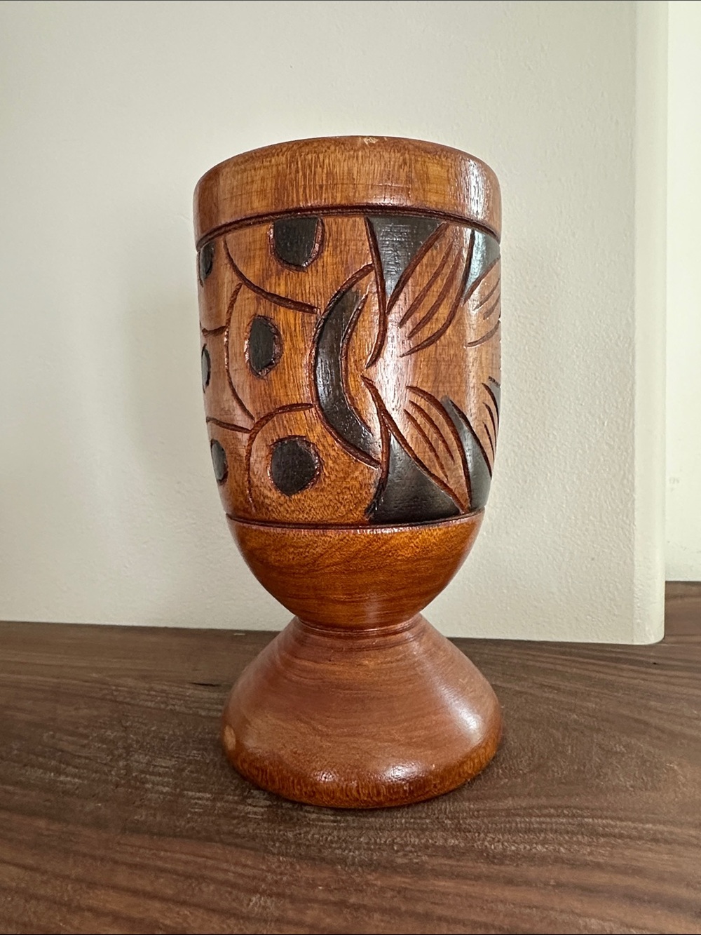 Vintage Carved Wooden Pedestal Vase - Brown - Picture 5 of 5